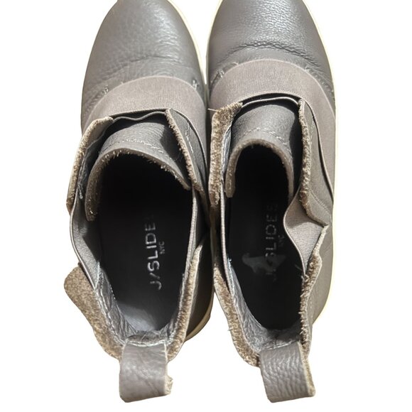 J Slides NYC Ankle Sneakers Gray Leather Sz 7 M Womens Flat - Picture 12 of 15